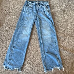Low Rise American Eagle Outfitters Light Blue Straight Leg Jeans